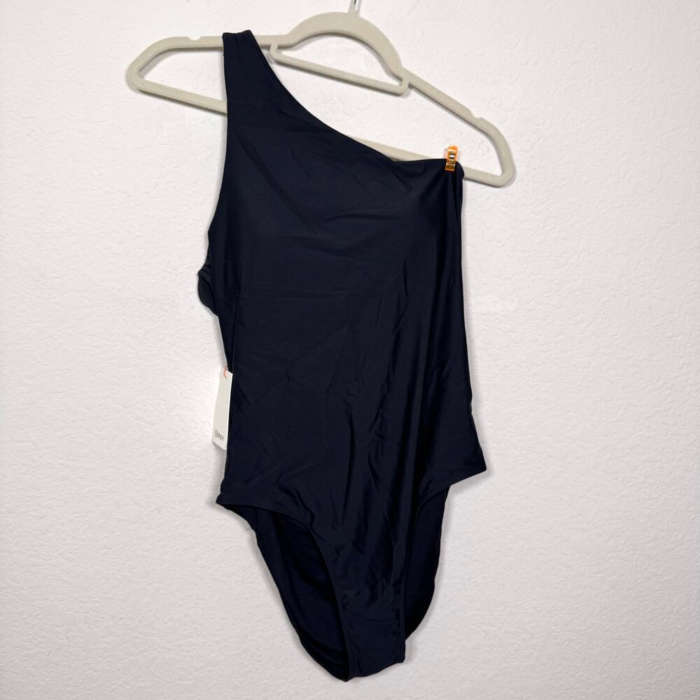 Quince Womens Italian One Shoulder One Piece Swimsuit SIze L Swim Beach Black